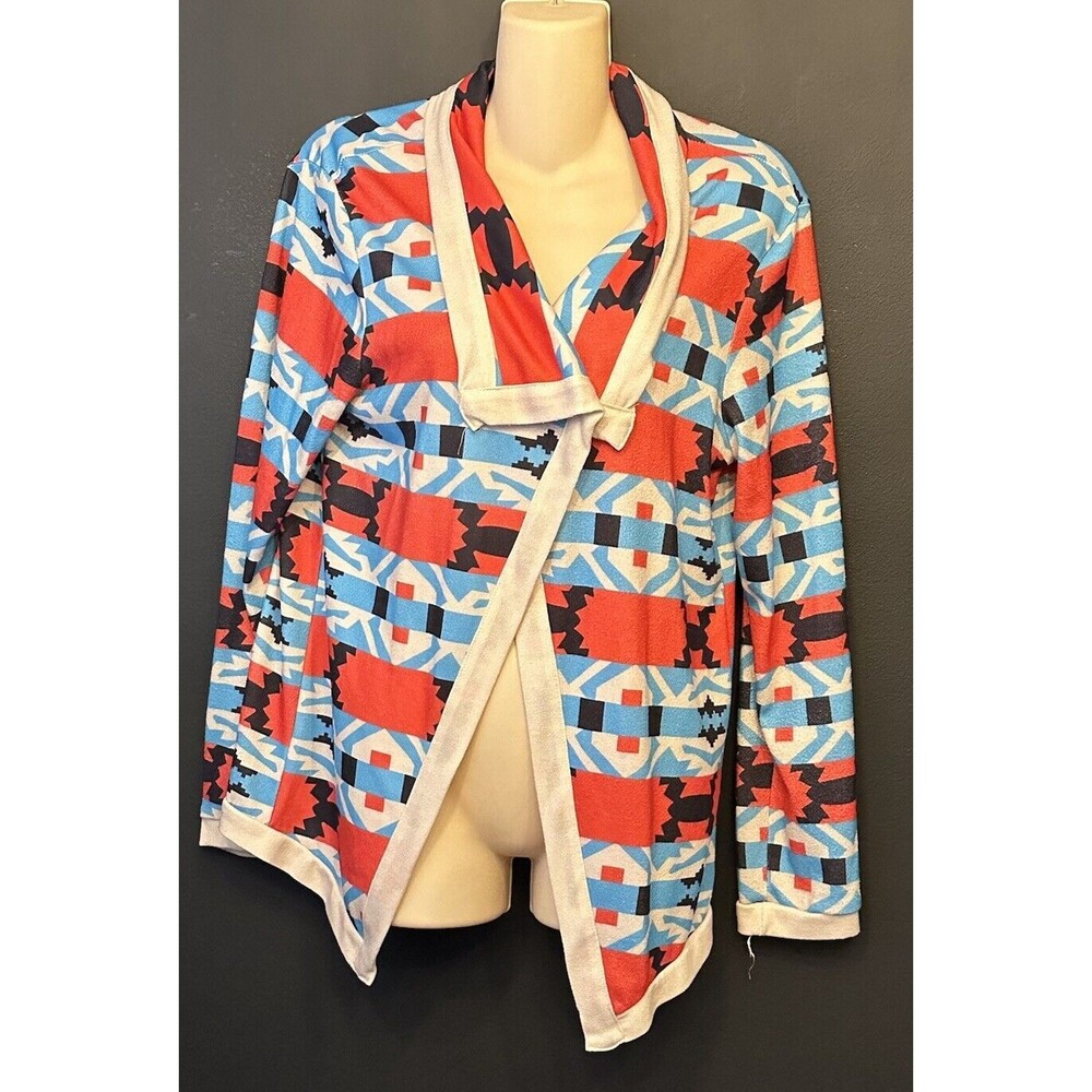Man Hi Shang Southwestern Aztec Colorful Cardigan Sweater XL Red  Turquoise C4